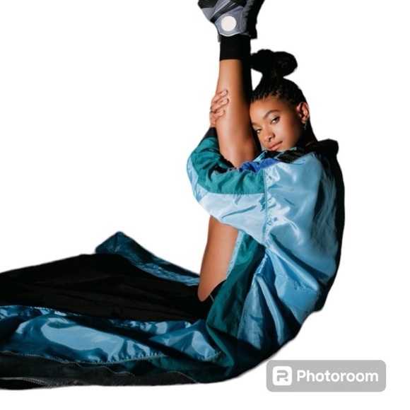 Onitsuka Tiger Blue Color Block Trench Coat Windbreaker Sample HARD TO FIND - Picture 1 of 11